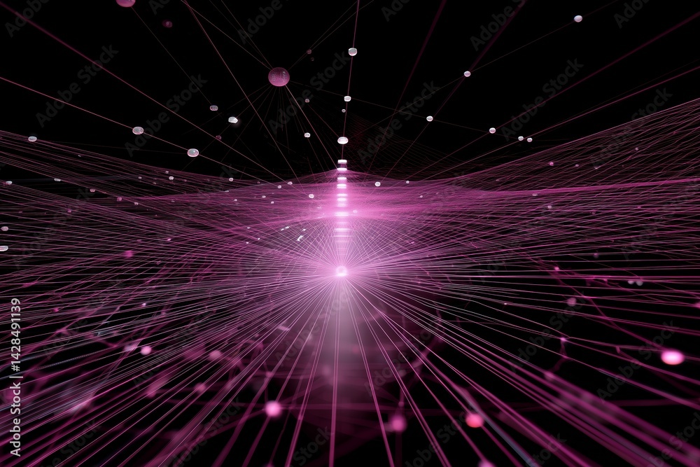 Poster Dynamic visualization of abstract data representing interconnected networks in a vibrant pink hue