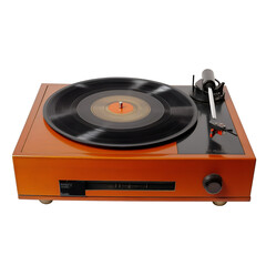 Vintage Turntable Playing Vinyl Record in Warm Toned Retro Style