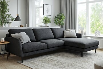 Fototapeta premium The 3D rendering of a living room interior morphs into a genuine environment