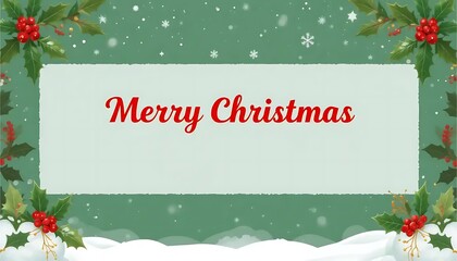 Merry Christmas Holiday Card with Holly Berry and Snow Illustration Design