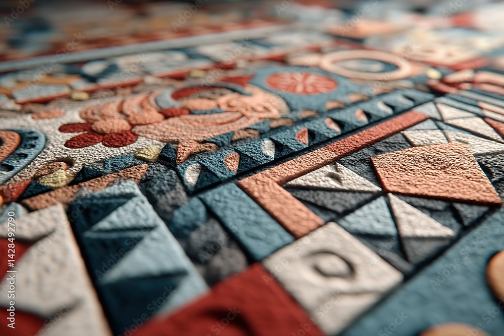 Poster colorful textured artwork featuring intricate patterns and designs using various shapes and elements