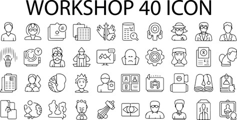 Workshop 40 icons for web design features symbols for internet, business, media, coaching, motivation, meeting, teamwork, and more