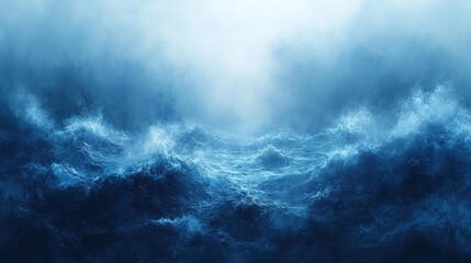 Obraz premium Dramatic ocean waves under a misty sky, deep blue hues and turbu