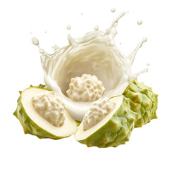 Delicious custard apple fruits with milk splash
