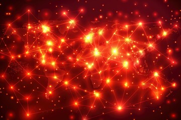 Fototapeta premium A digital representation of a world map with glowing interconnected nodes, symbolizing global connectivity and technology.