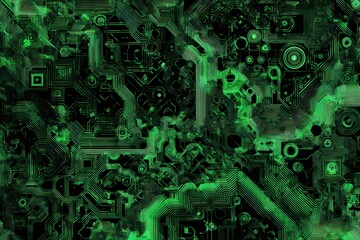 Abstract Green Circuit Board Design with Complex Patterns and Shapes