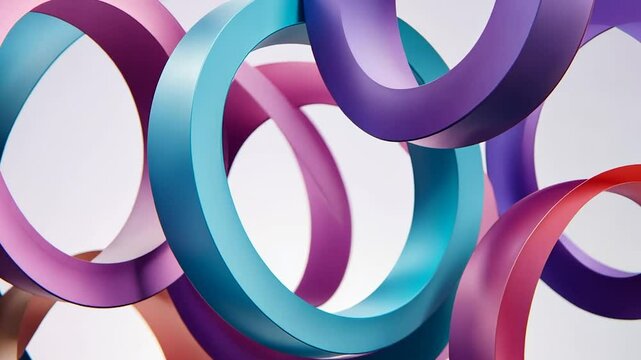 Colorful interconnected rings, abstract design, white background, for website header