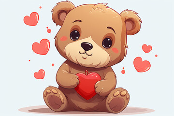 Brown teddy bear with a heart, illustration concept