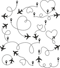 Airplane Flight Path Pattern – Doodle Aircraft Trails Vector Background