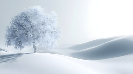 Fototapeta premium Winter landscape with snowy tree serene white background natural beauty tranquil environment