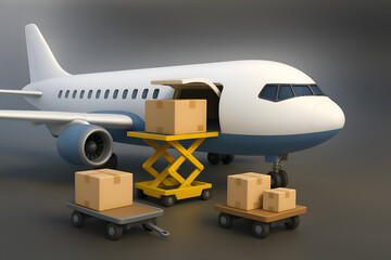 Airplane cargo shipping logistics freight delivery export import transport aviation global trade worldwide 3d transparent background