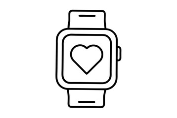 Smartwatch With Heart Icon Line Art Vector Illustration
