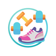 Workout Gear Icon with Dumbbells and Running Shoe