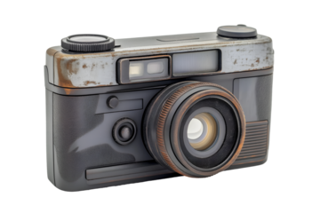 Vintage Camera with Lens Isolated on White or Transparent Background Close Up
