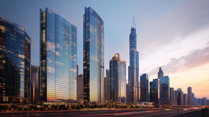 Fototapeta premium skyscrapers at sunset