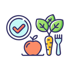 Healthy Eating Approved: Apple, Carrot and Fork Icon