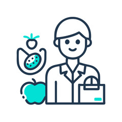 Healthy eating icon of fruits and a person