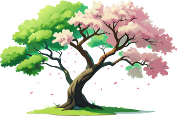 Obraz premium watercolor green cherry blossom double tree on white background.