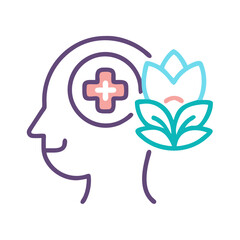 Mental Wellness Icon with Flower and Plus Sign