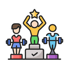 Weightlifting competition winner with star icon illustration