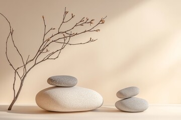 Serene Still Life Arrangement  Muted Tones, Natural Elements, and Peaceful Ambiance for a Moment of Calm