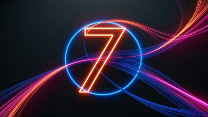 An artistic number seven surrounded by dynamic light effects.