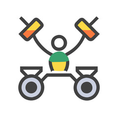 Weightlifting exercise icon with dumbbell and kettlebell design