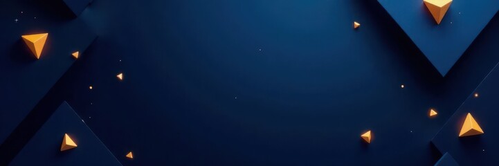 Abstract dark blue luxury backdrop with gold highlights and geometric triangles , modern, graphics, shiny