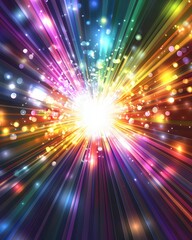 Naklejka premium Rainbow Background with Light Rays and Lens Flare Explosion