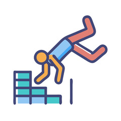 Man falling down stairs colorful vector icon illustration