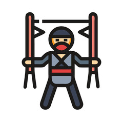 Ninja warrior silhouette icon on black background