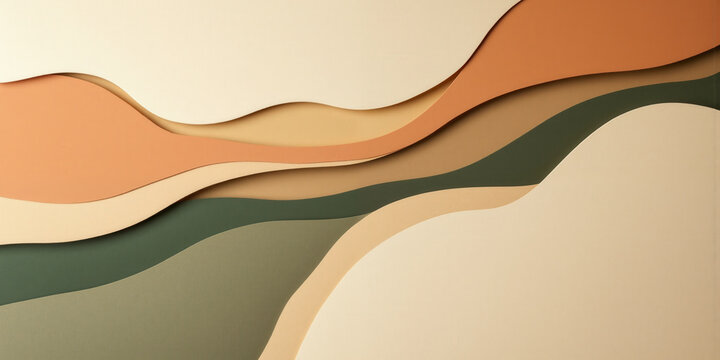 Minimalist Abstract Paper Cutout Effect with Curved Layers in Earthy Tones A modern and artistic abstract composition featuring gently layered