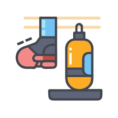 Chalk bag and climbing shoes hang on a rack