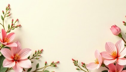 Cream textured background, subtle floral corner accents, shadow, design, invitation