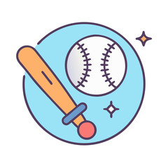 Baseball bat and ball icon, fun and playful style