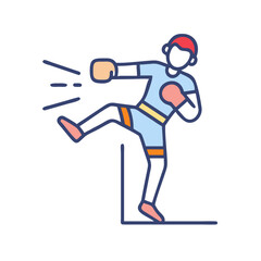 Muay Thai Fighter Delivering Kick and Punch Illustration