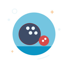 Fun bowling graphic with two balls and sparkles