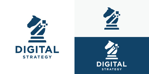 Modern digital strategy logo template. Horse with digital symbol logo design vector illustration.