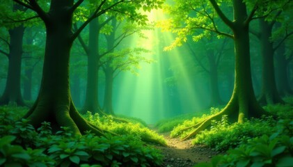 Obraz premium Deep forest to lime green ombre, calming natural scene, vibrant, peaceful, organic