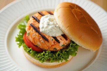 Homemade Salmon Burger with Tartar Sauce
