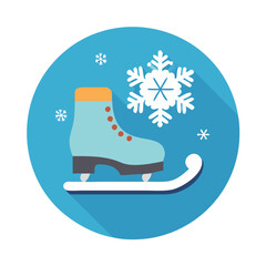 Cute ice skating illustration, with snowflake in the background