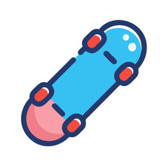 Cute illustrated blue skateboard isolated on black background