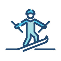 Stylized skier icon on black background for winter sports