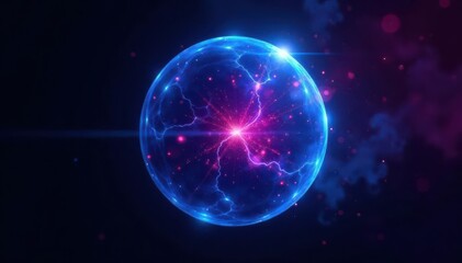 Fototapeta premium Electric blue and purple plasma sphere, isolated on black background , energy, vector, isolated