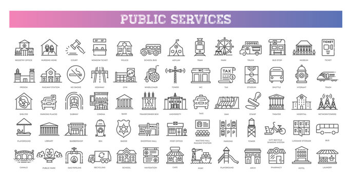 Set of outline Public Services icons