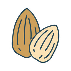 Two cartoon almonds on a black background, healthy food
