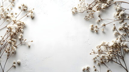 Floral arrangement with delicate white blooms pure white background aesthetic photography minimalist style