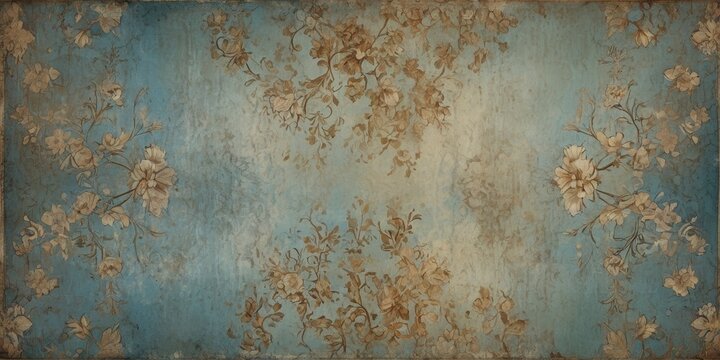 Vintage Floral Background with Blue Texture