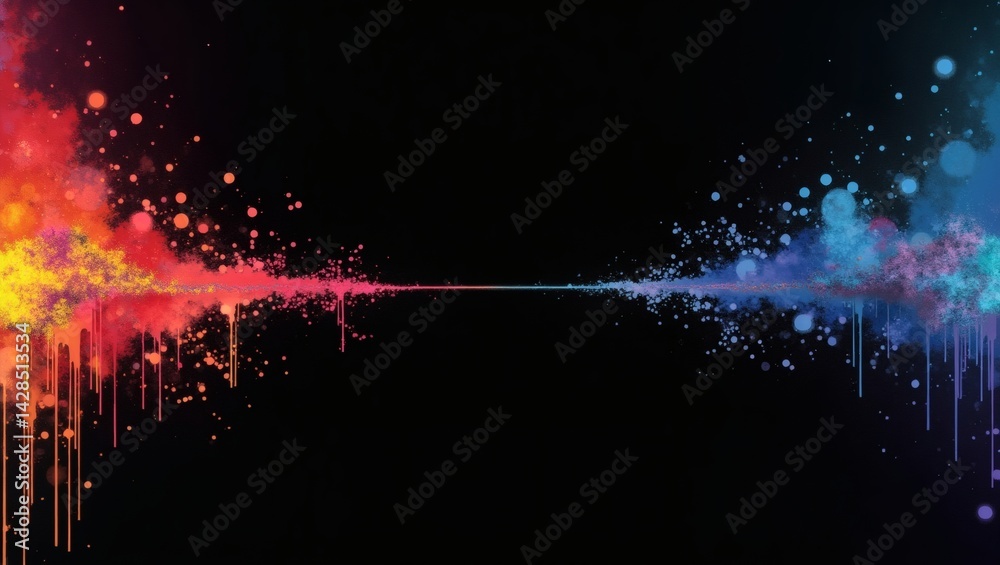 Poster Colorful splashes of paint form an abstract artistic background. The image has a dark and mysterious quality, inviting viewers to interpret its meaning