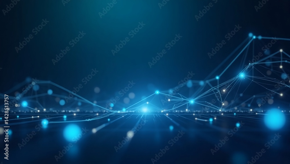 Poster an abstract view of interconnected dots and lines, illuminated in blue. The image evokes a sense of futuristic technology and network connectivity